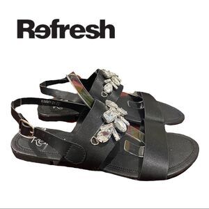 Refresh Women's Black Jewelled Slingback Double Band Sandals 7.5